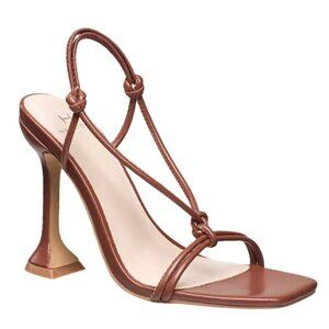 Halston Picasso‎ Lace Up Sandal Spool Heel Square Open Toe Tan Brown 7
